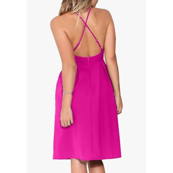 New Elia-Cher Pink Women's Deep V Neck Adjustable Spaghetti Straps Dress Size S - Picture 5 of 9